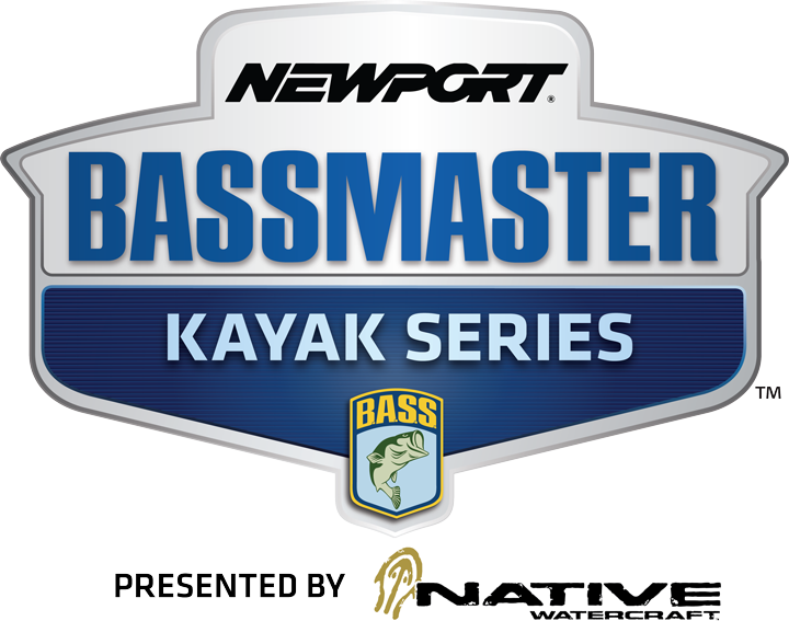 Logo for Newport Bassmaster Kayak Series presented by Native Watercraft, featuring a fish emblem and bold text.