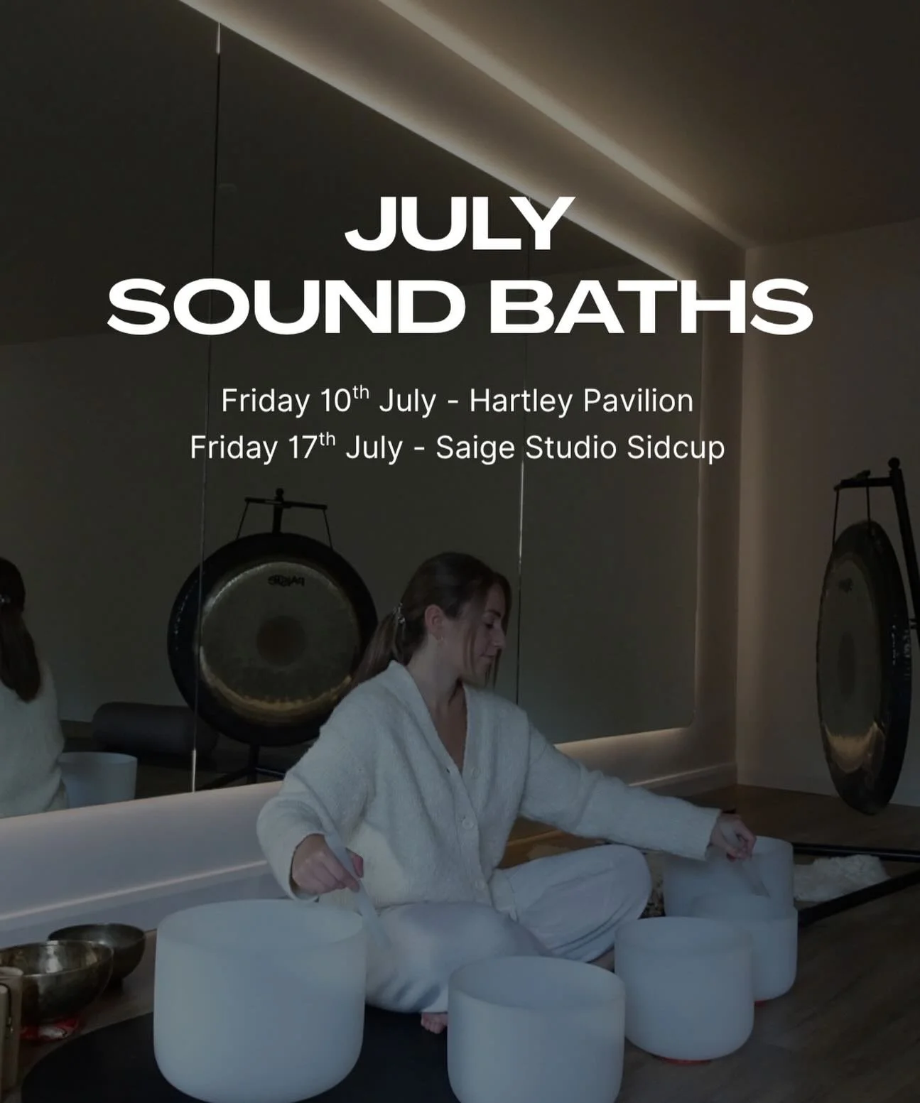 July sound baths 🧘🏼🤍☁️✨🪽

A peaceful space to slow down, reduce stress, and support your nervous system.

Perfect if you&rsquo;ve been feeling stressed, anxious, exhausted, overwhelmed, struggling with sleep or to switch off, or are wanting to re