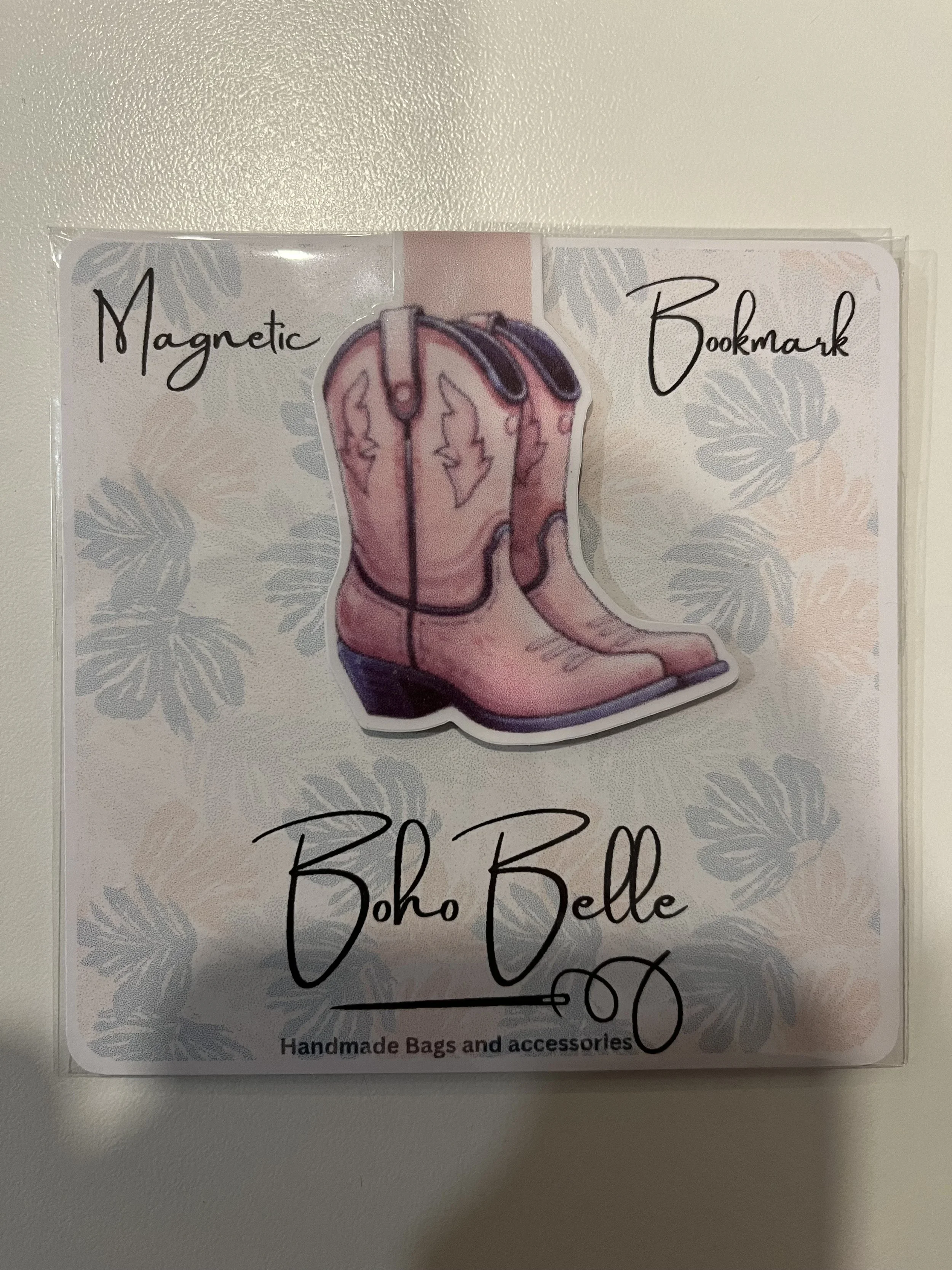 Pink Cowgirl Boots Magnetic Bookmark