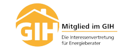 Logo der GIH Initiative für Energiesparer mit Text 'Mitglied im GIH, Die Interessenvertretung für Energieberater'