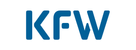 Das Bild zeigt das Logo der KFW Bank in blauer Schrift auf weißem Hintergrund.