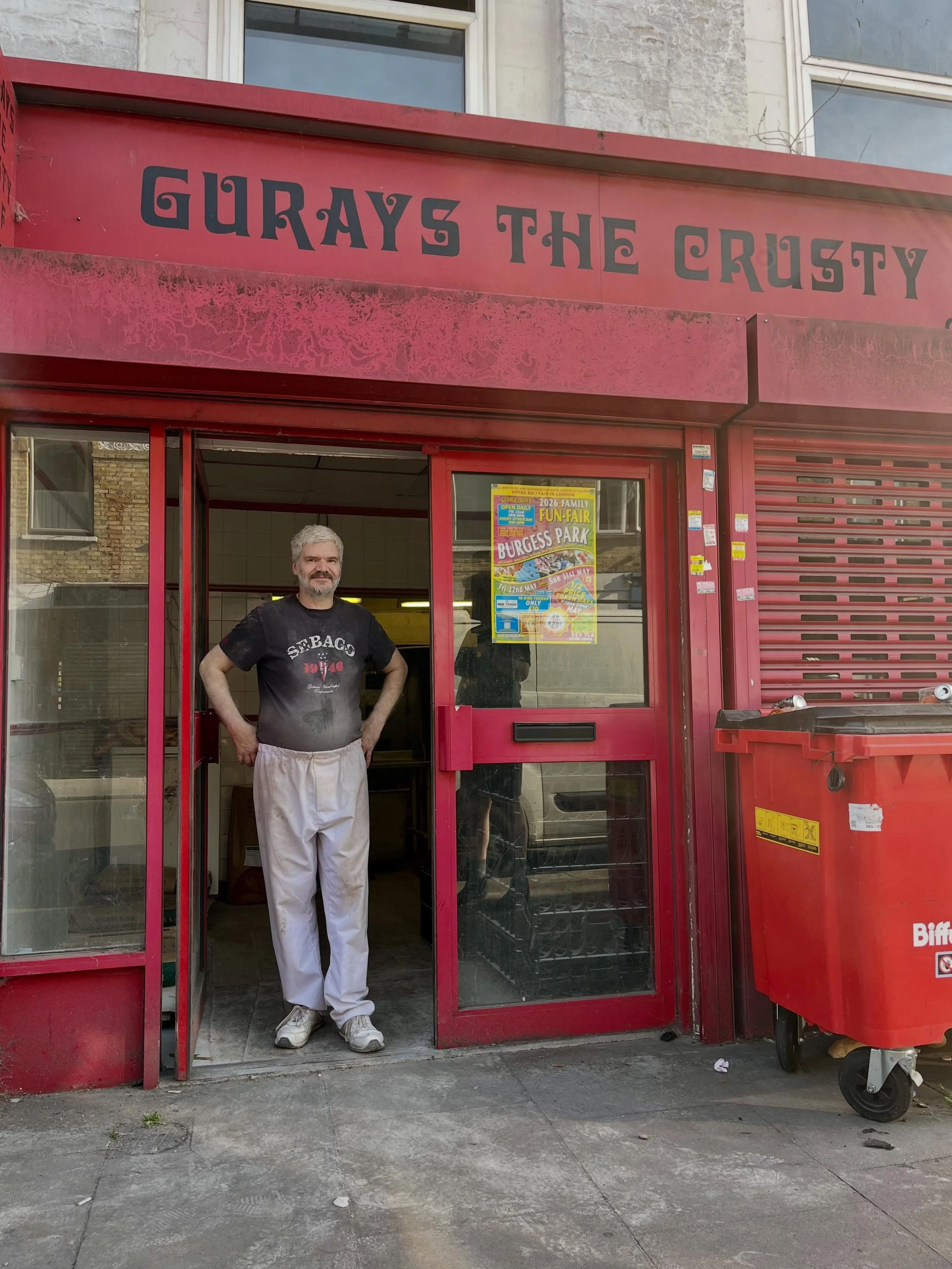 On Friday, by complete coincidence, we discovered that it was Guray&rsquo;s last day baking at THE CRUSTY LOAF. Landlords have sold up to property developers and the building is to be knocked down - Guray has retired after 46 years working in his tin