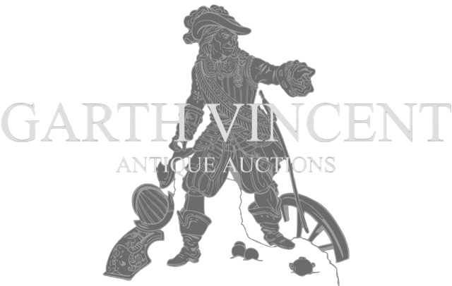 Garth Vincent Antique Auctions logo with inverse colours
