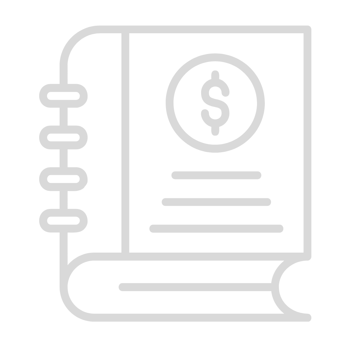 Outline of a notebook or planner with a dollar sign on the cover, indicating finance or budgeting.