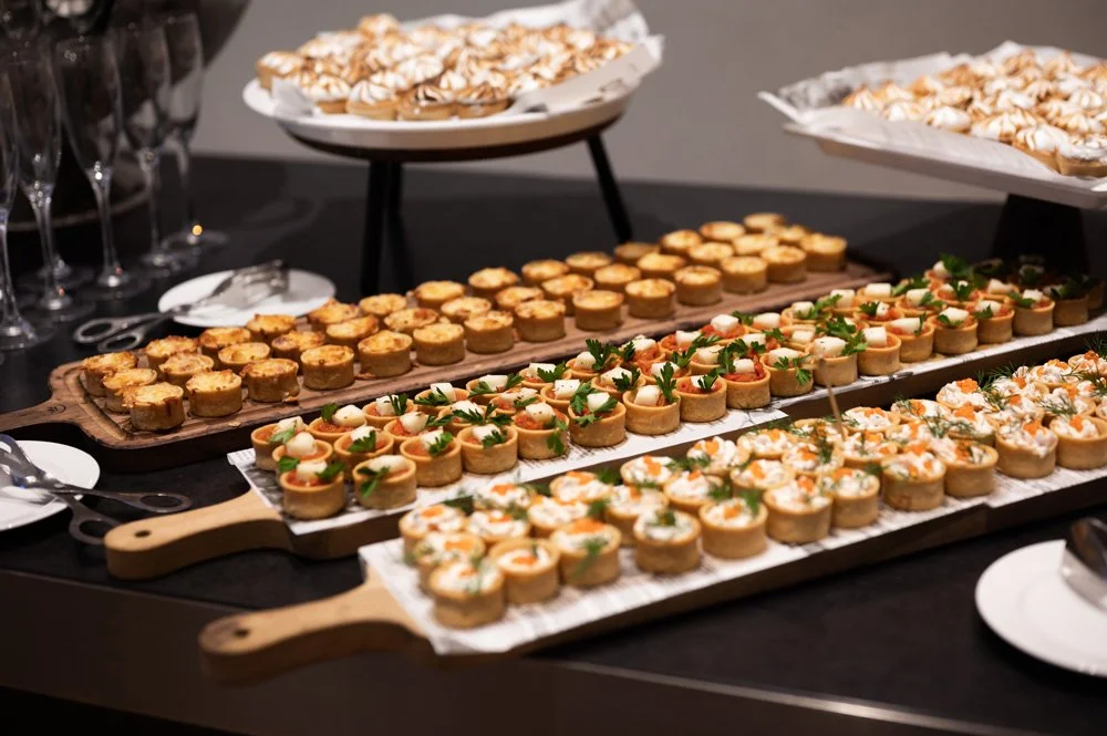 Catering spread of various appetizers