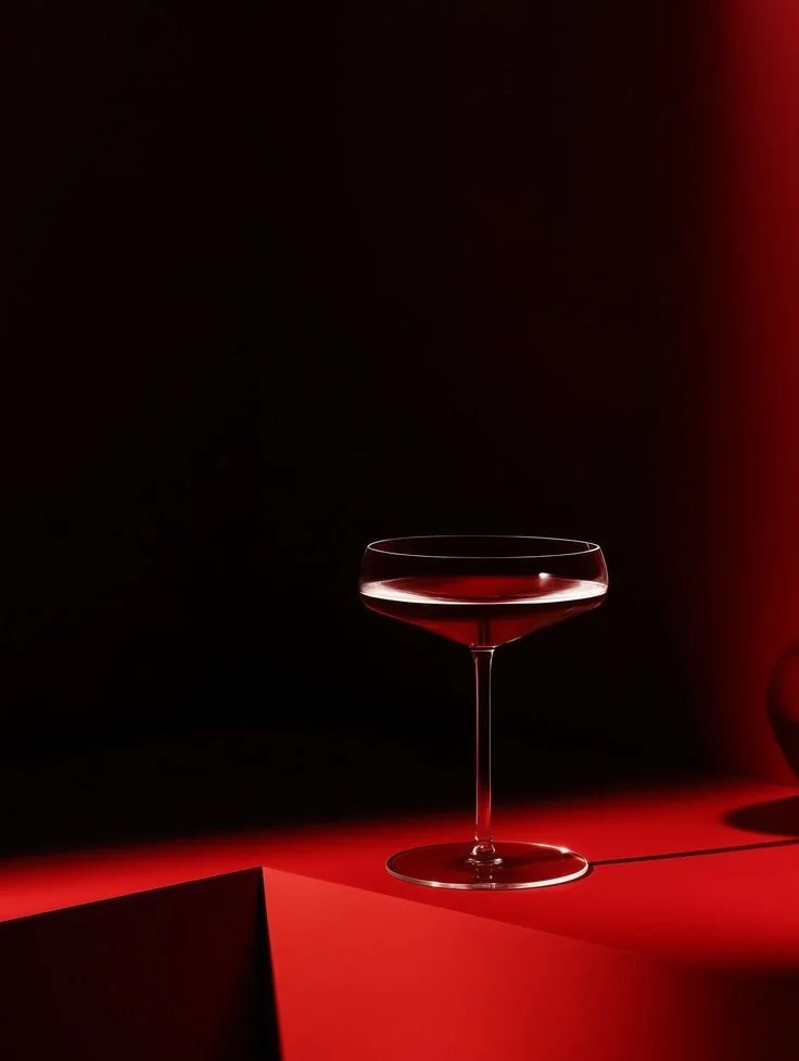 Red wine glass on red surface — The Fifth cocktail bar brand identity by Gather Studio