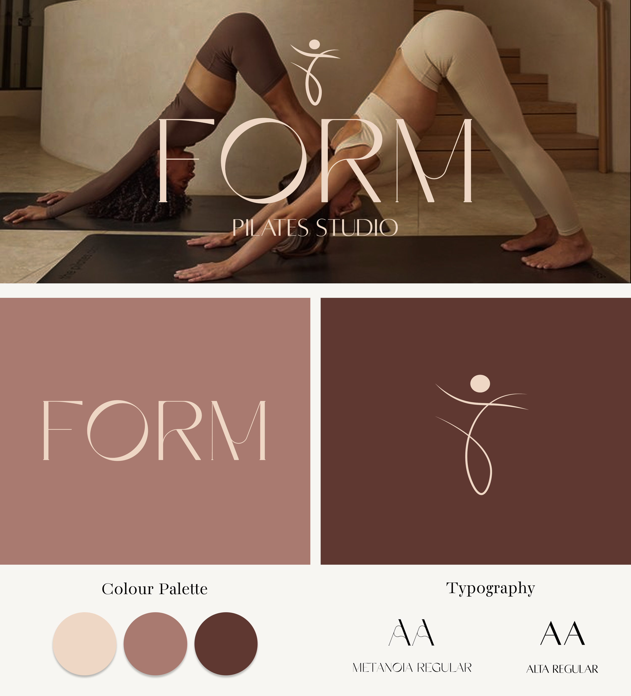 Form Pilates Studio brand identity by Gather Studio — colour palette and typography featuring Metanoia and Alta Regular