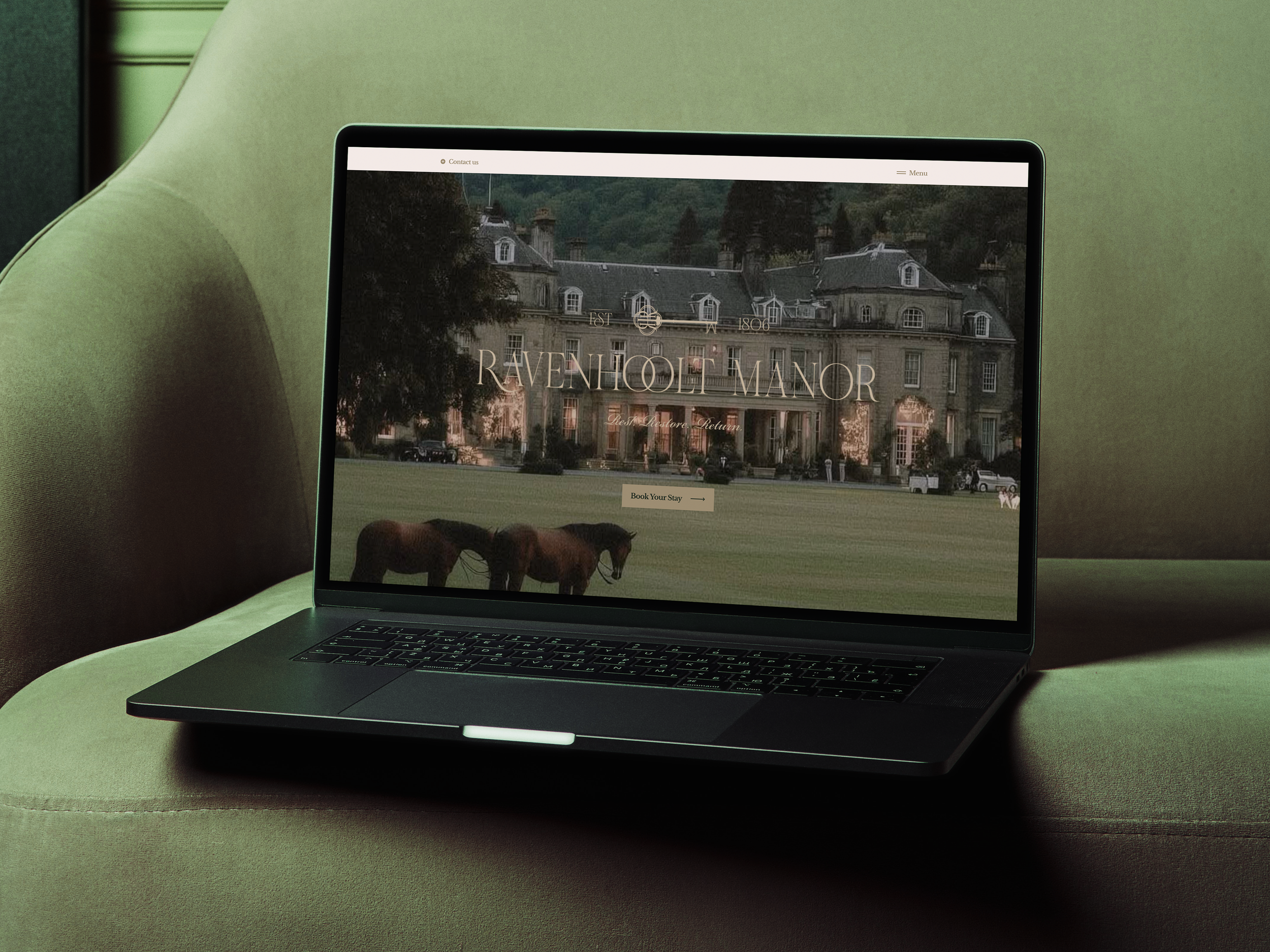 Ravenhoolt Manor website design by Gather Studio — laptop mockup