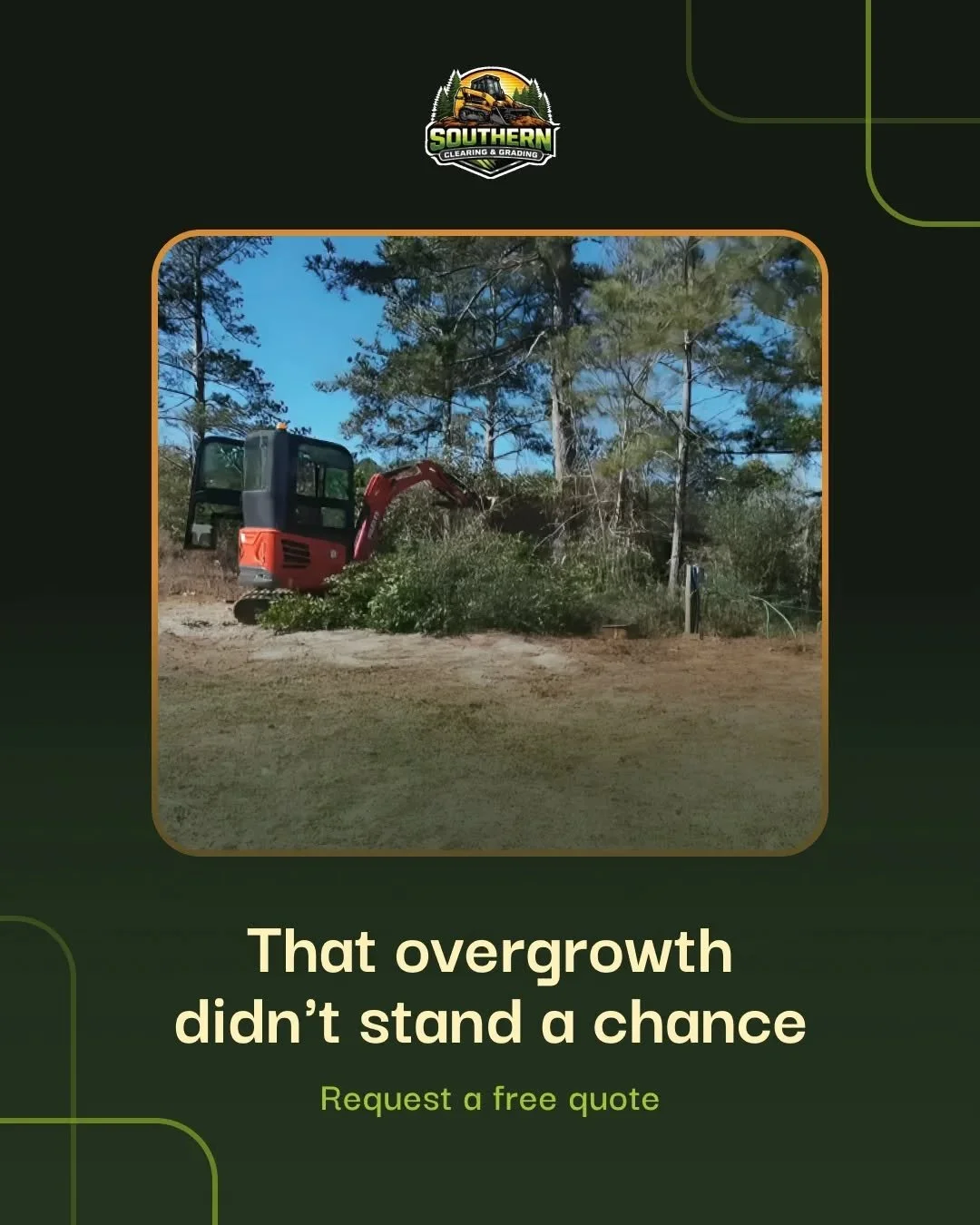 Every acre of overgrown property is potential you're not using.

Southern Clearing and Grading's mulching service clears brush, small trees, and years of overgrowth &mdash; fast, clean, and without a single load of debris leaving your property.
What 