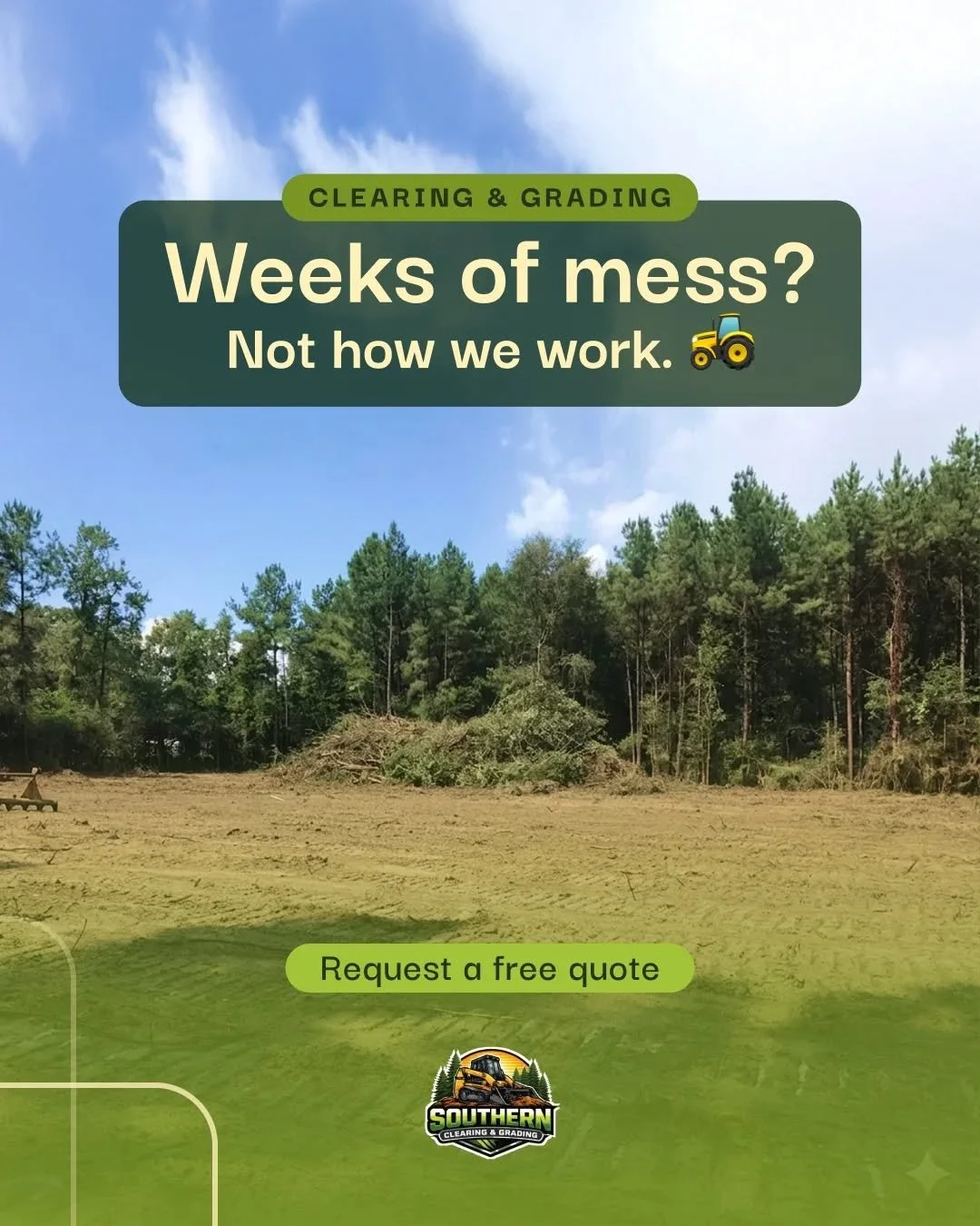 One of the biggest reasons people put off land clearing and grading is the assumption that it'll be a weeks-long disruption with equipment parked in their yard and debris everywhere.

Here's the reality:

✅ Most jobs are completed in a single day

✅ 