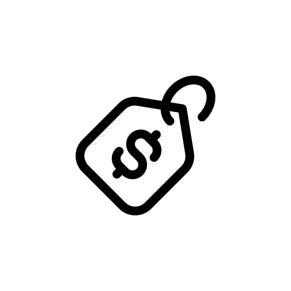 Icon of a price tag with a dollar sign and a hook.