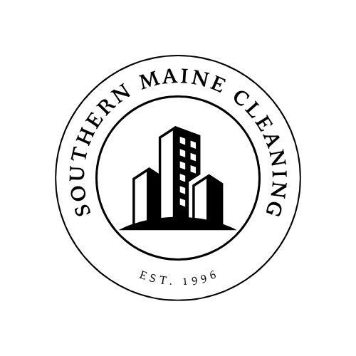 Logo for Southern Maine Cleaning featuring a circular design with a stylized cityscape of three buildings inside and text around the circle that reads "Southern Maine Cleaning" and "Est. 1996."