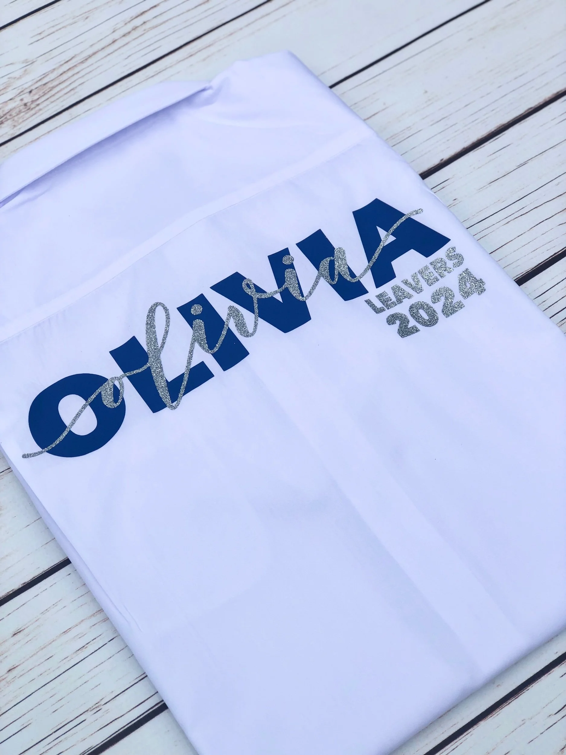 Personalised School Leavers Shirt 2026, Script Glitter Writing