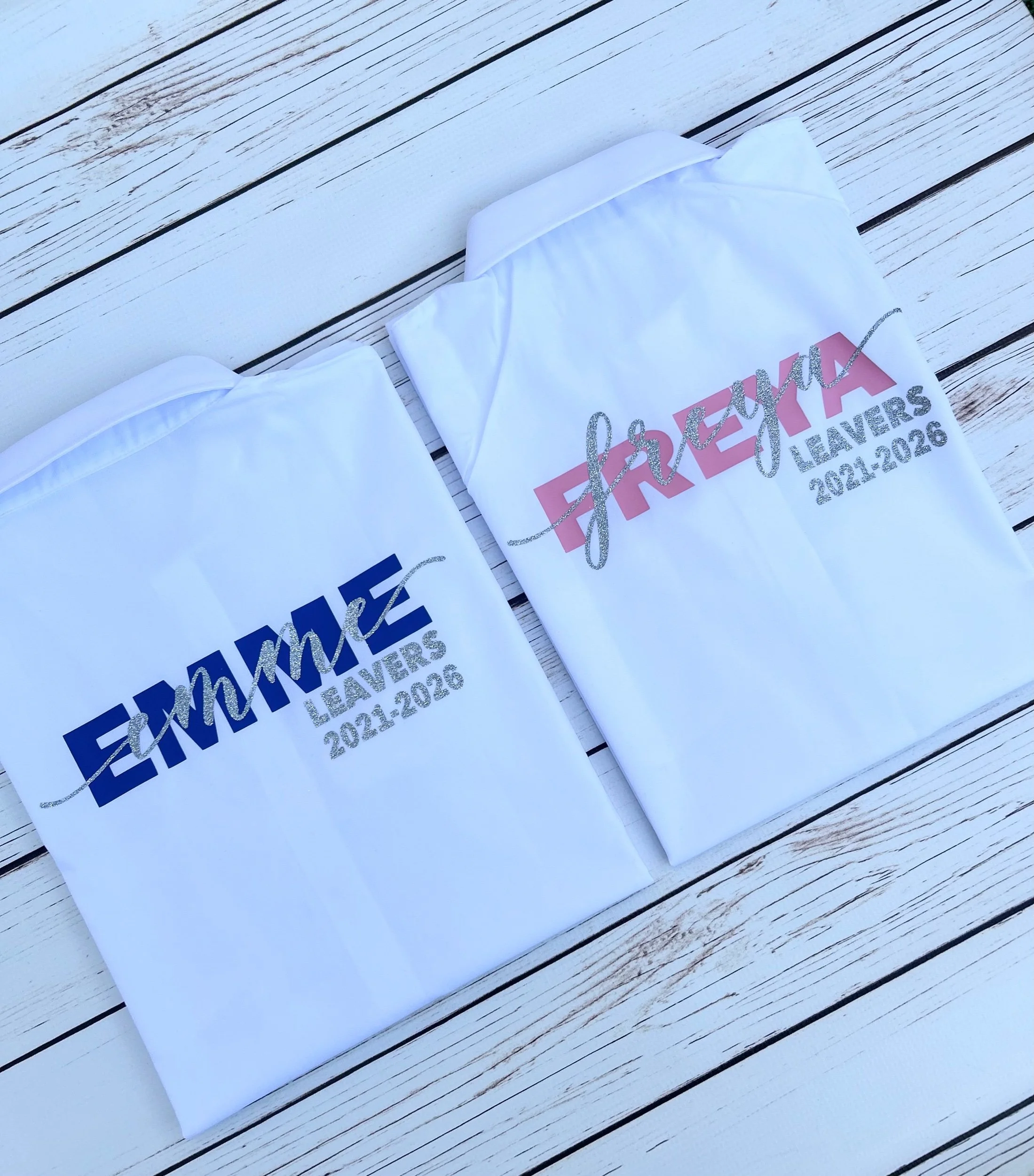 Personalised School Leavers Shirt 2026, Script Glitter Writing