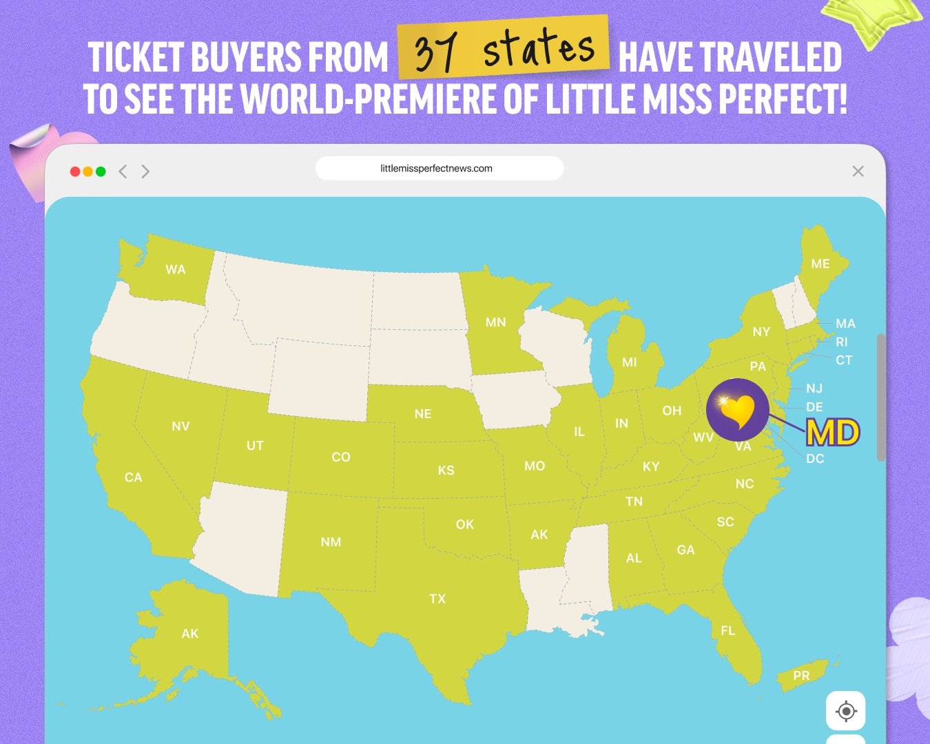 We can not beleive that we had audience members from 37 states! Thank you to everyone who traveled to The Olney Theatre Center to see the world premiere of Little Miss Perfect! 💜 The support from all of our fans is why we do what we do. This is just