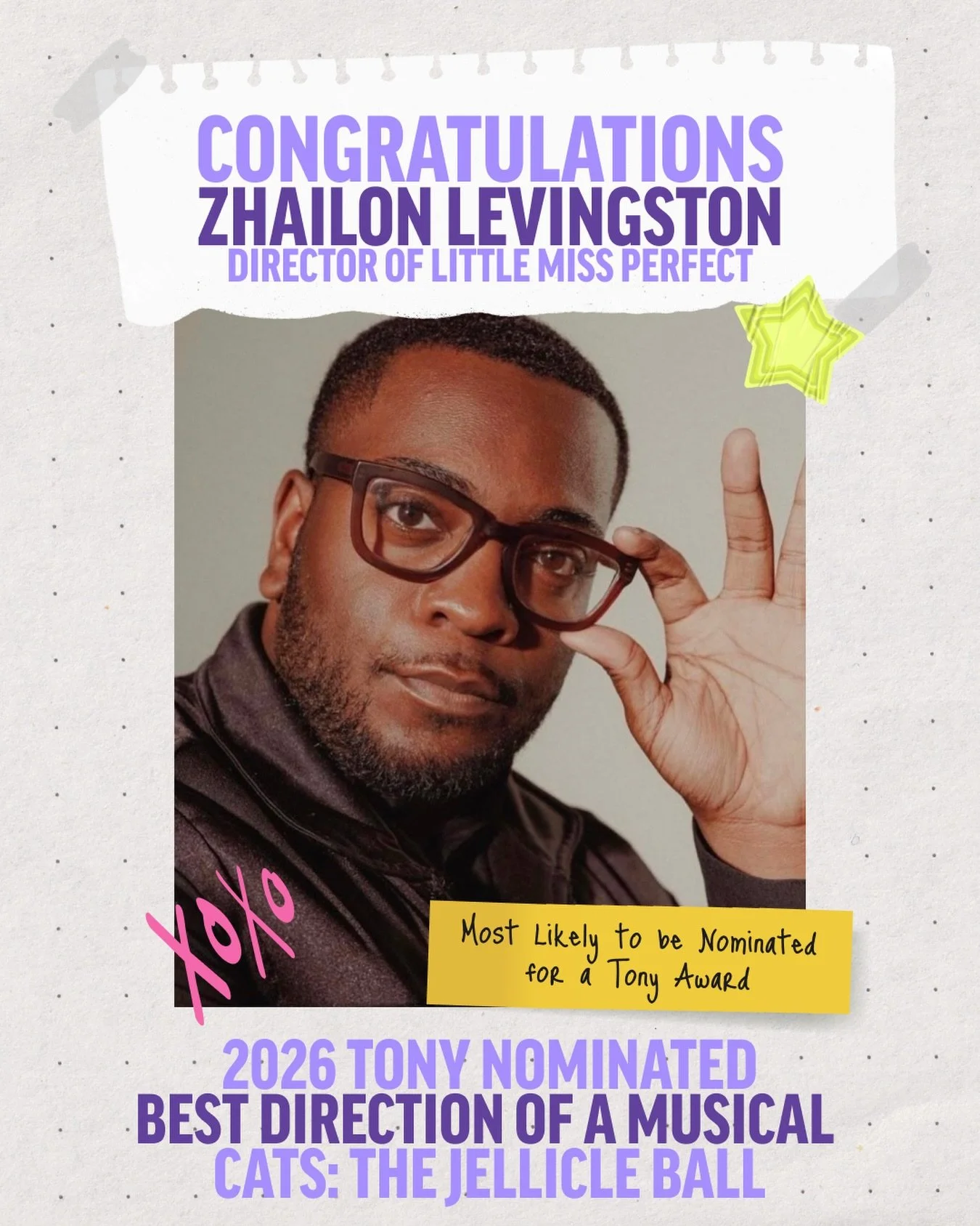 A HUGE congratulations to our amazing Director Zhailon Levingston on his Tony Nomination for Best Direction of a Musical for Cats: The Jellicle Ball! We are so incredibly proud! 💜