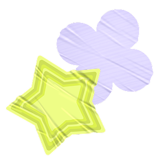 2 stickers in yellow, green, and light purple.