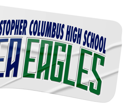 Sign displaying 'Christopher Columbus High School Eagle's' with stylized text.