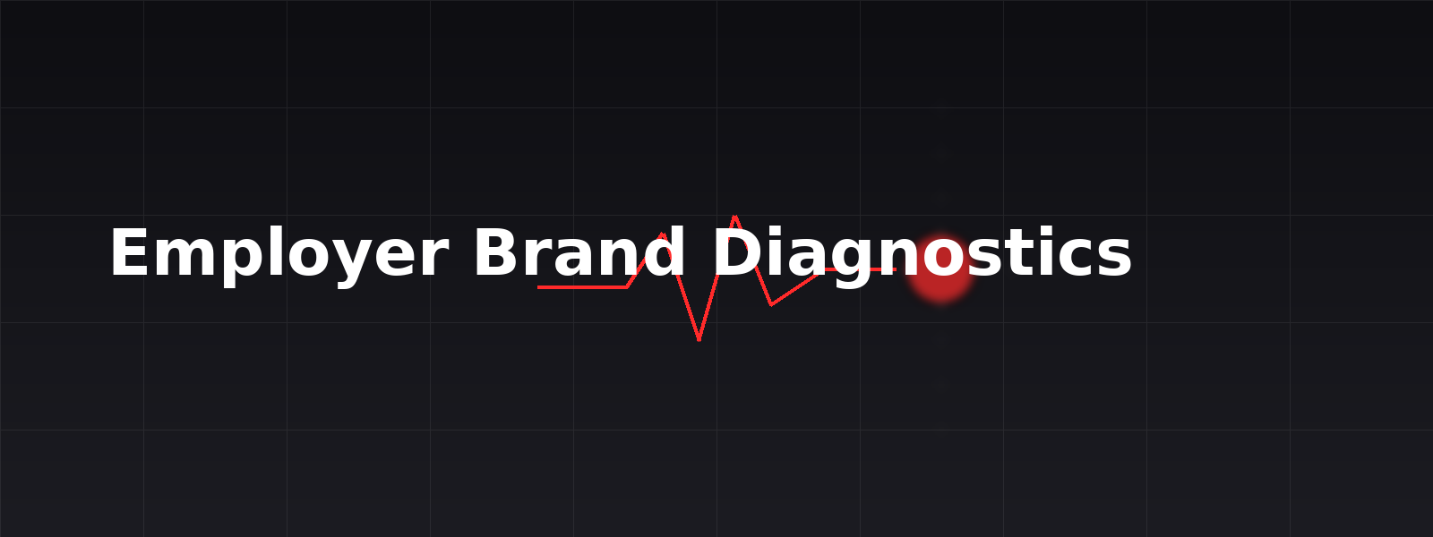 Text reads 'Employer Brand Diagnostics' on a dark grid background with a red pulse line and a red dot.