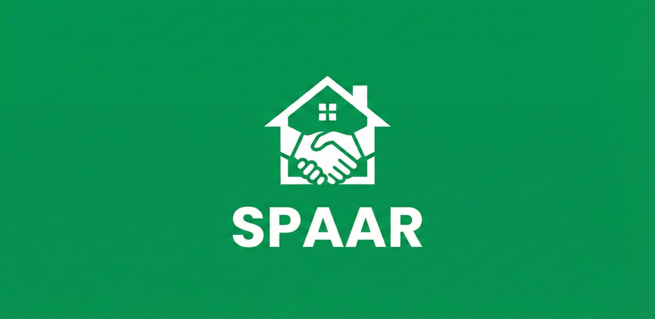A green background with a white icon of a house and two shaking hands inside it, and the word 'SPAAR' written below in bold uppercase letters.