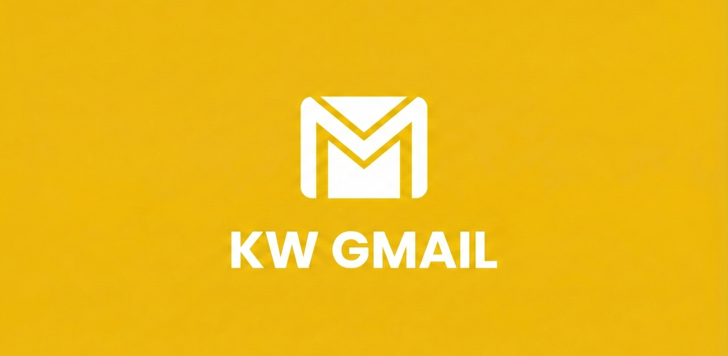 Yellow background with a white email icon and the text "KW GMAIL" in bold white letters.