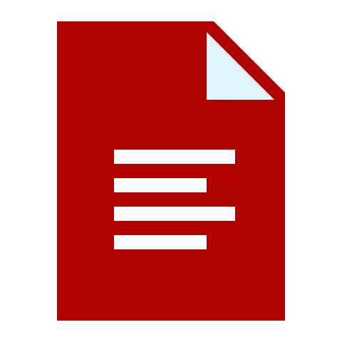 Icon of a red document with a folded corner and horizontal white lines representing text.