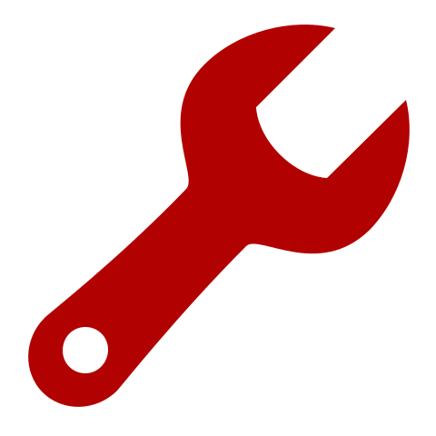 Red wrench icon on a black background.