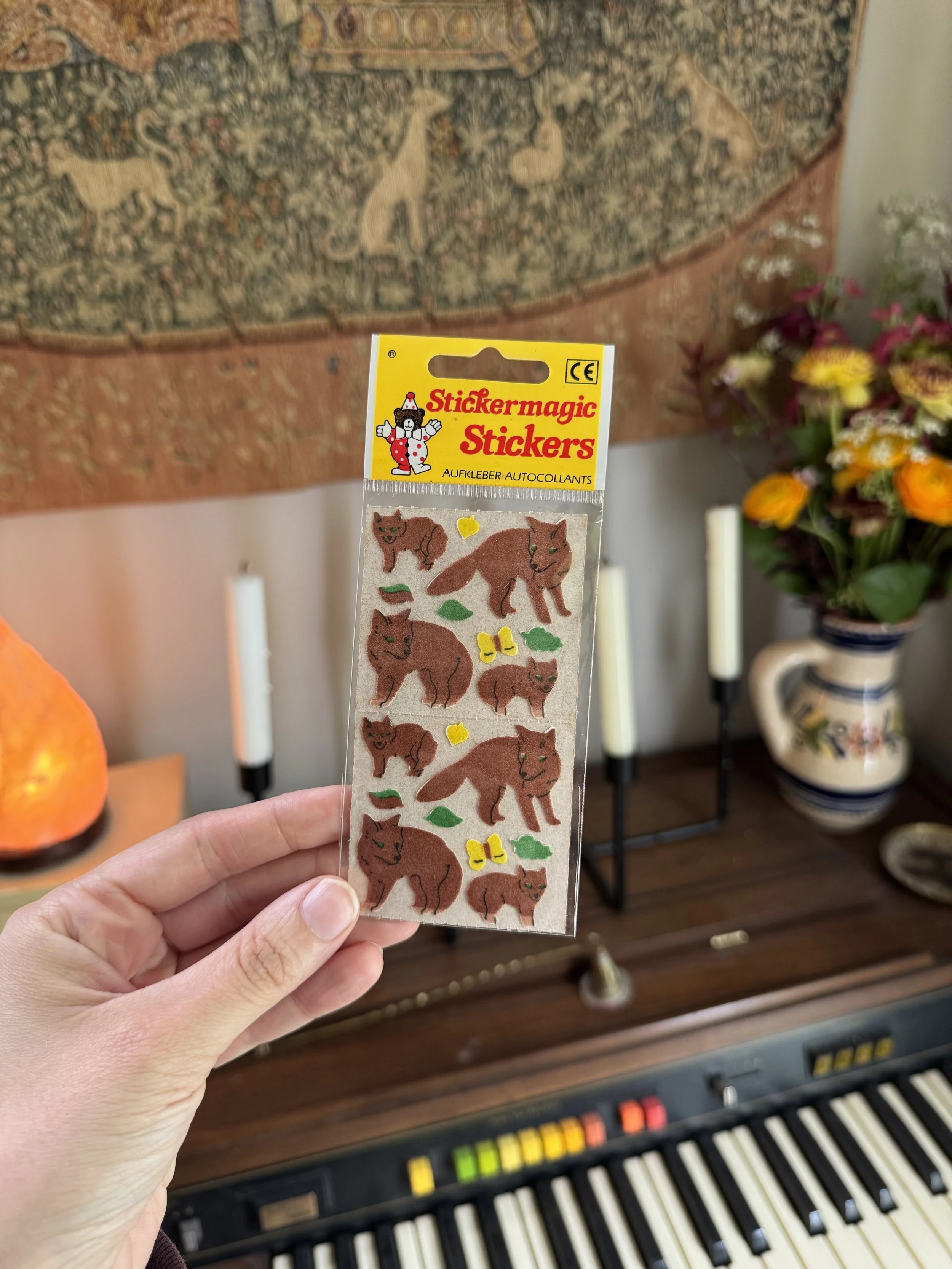 Stickers vintage - de jolis renards (peluche)