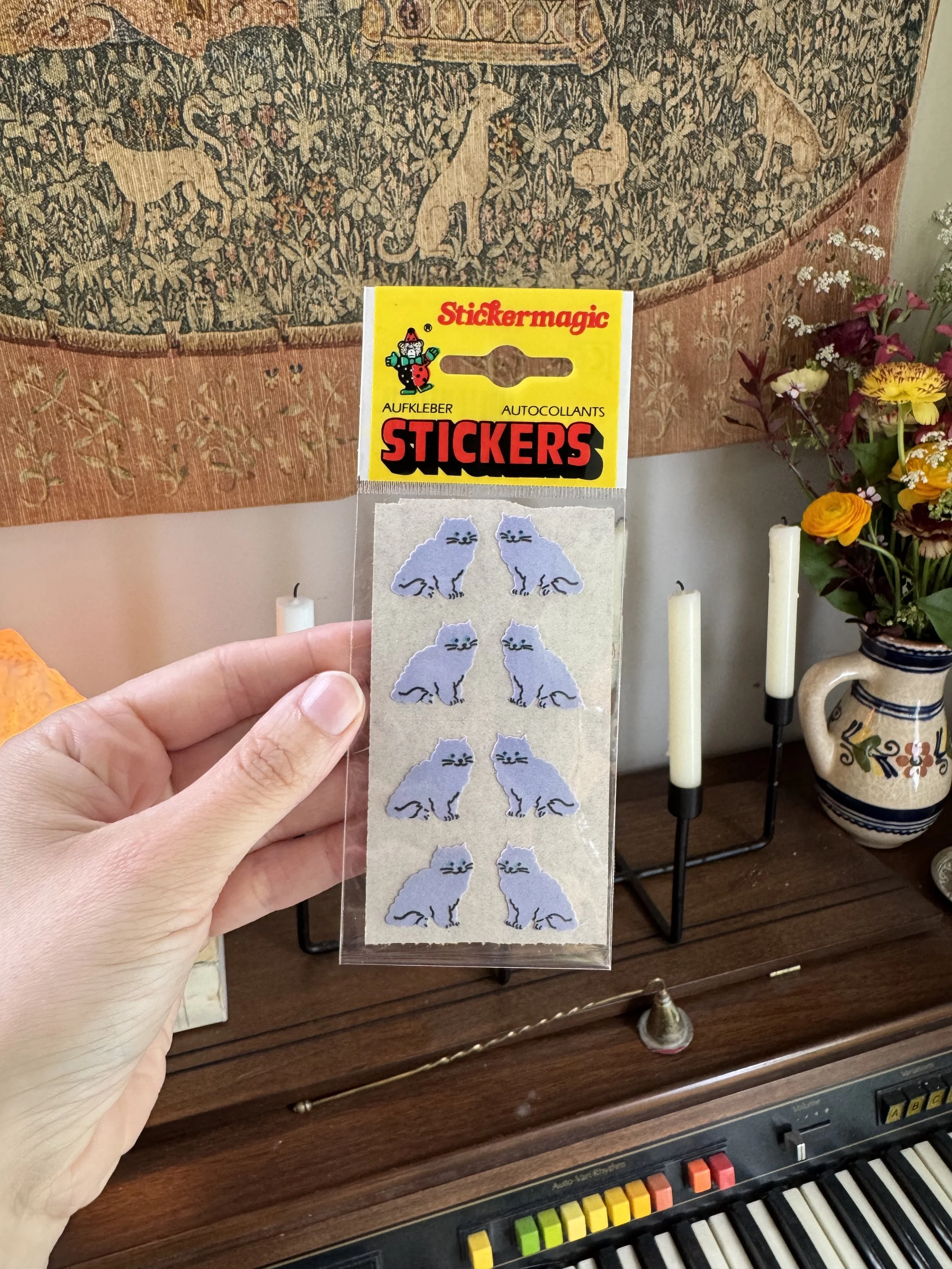 Stickers vintage - chat Adélard bleu (peluche)