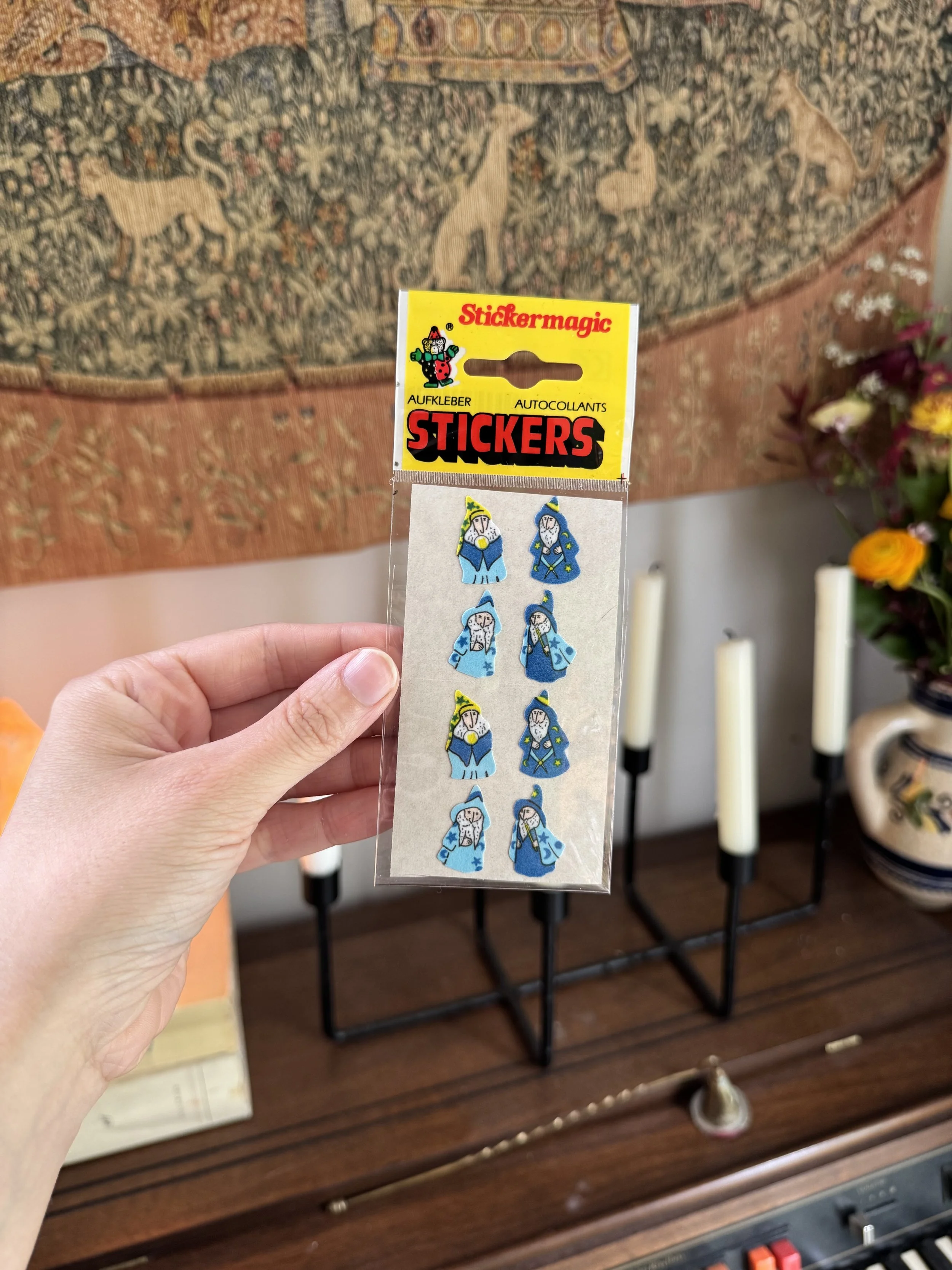 Stickers vintage - magiciens bleu (peluche)