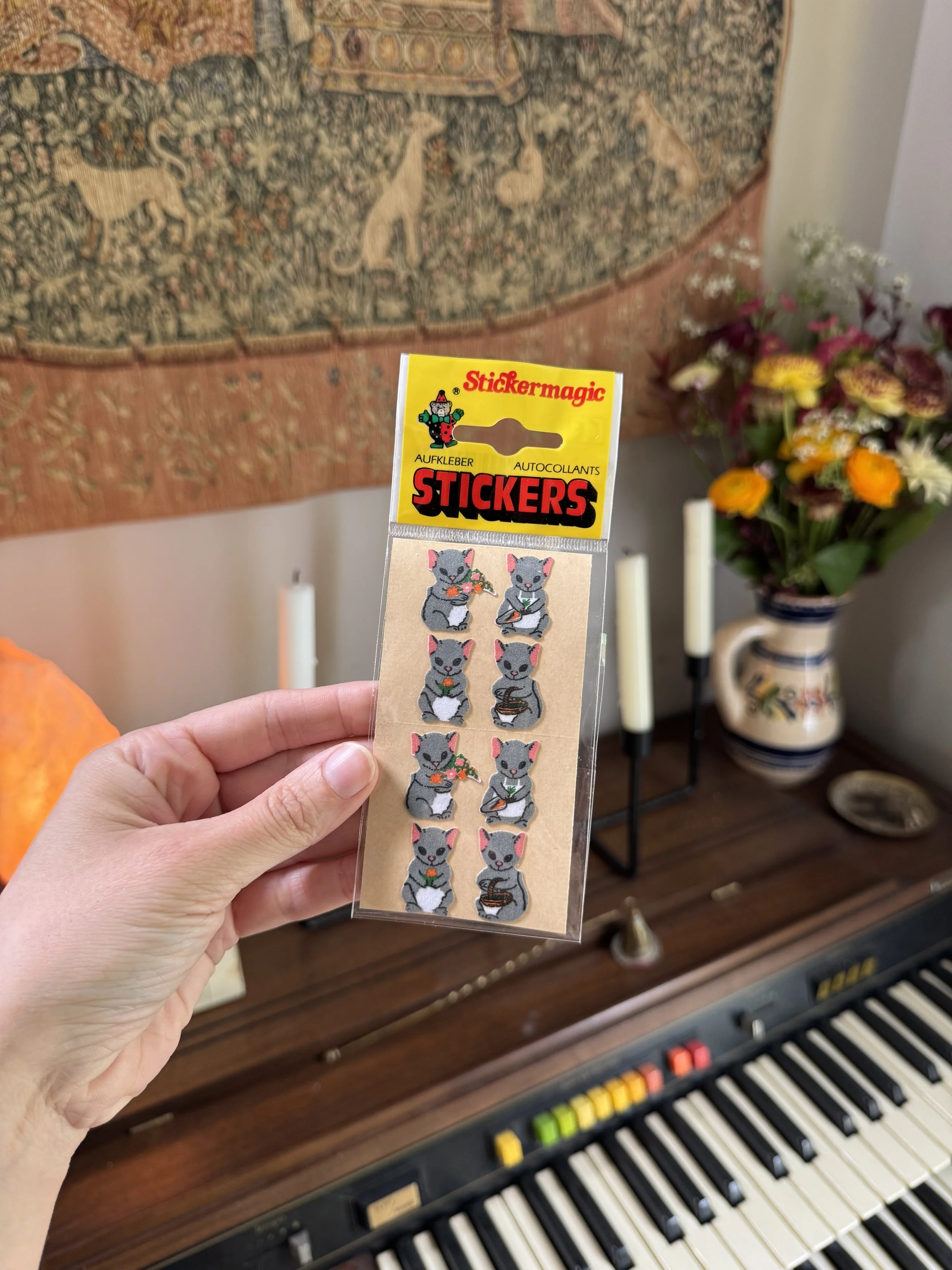 Stickers vintage - souris jardinières