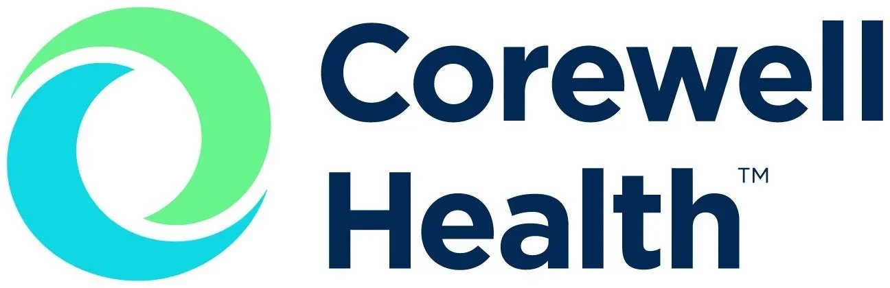 Logo of Corewell Health featuring a stylized green and blue circular symbol with the text 'Corewell Health' next to it.
