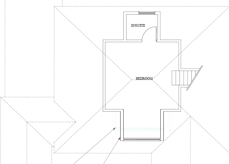 Floor plan of a bedroom with an ensuite bathroom.
