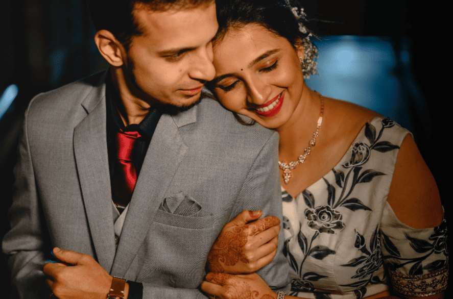 Elegant bride and groom portrait from a bespoke destination wedding in India.