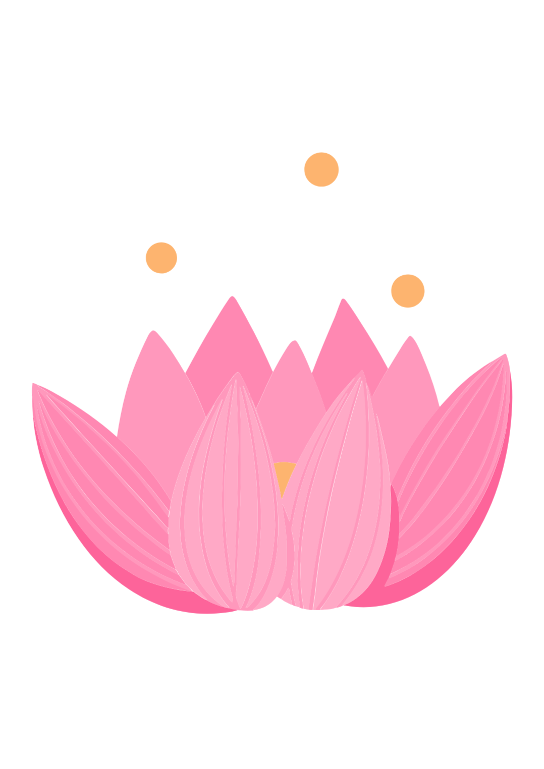 A stylized pink lotus flower with large petals and three orange dots floating above it. India and Canada
