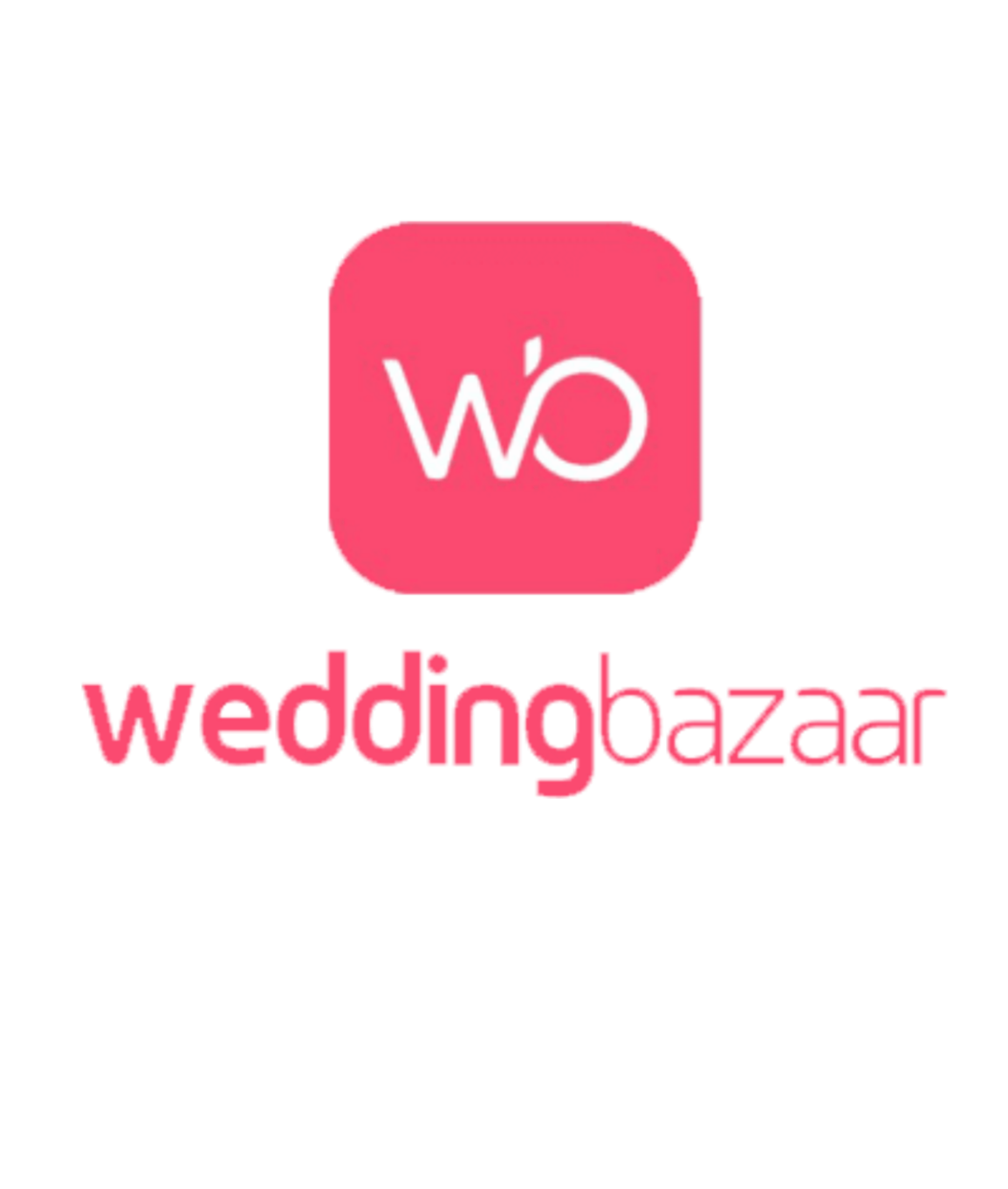 Logo of Wedding Bazaar app with a pink background and white stylized 'w' and 'o', followed by the text 'weddingbazaar' in pink. India and Canada