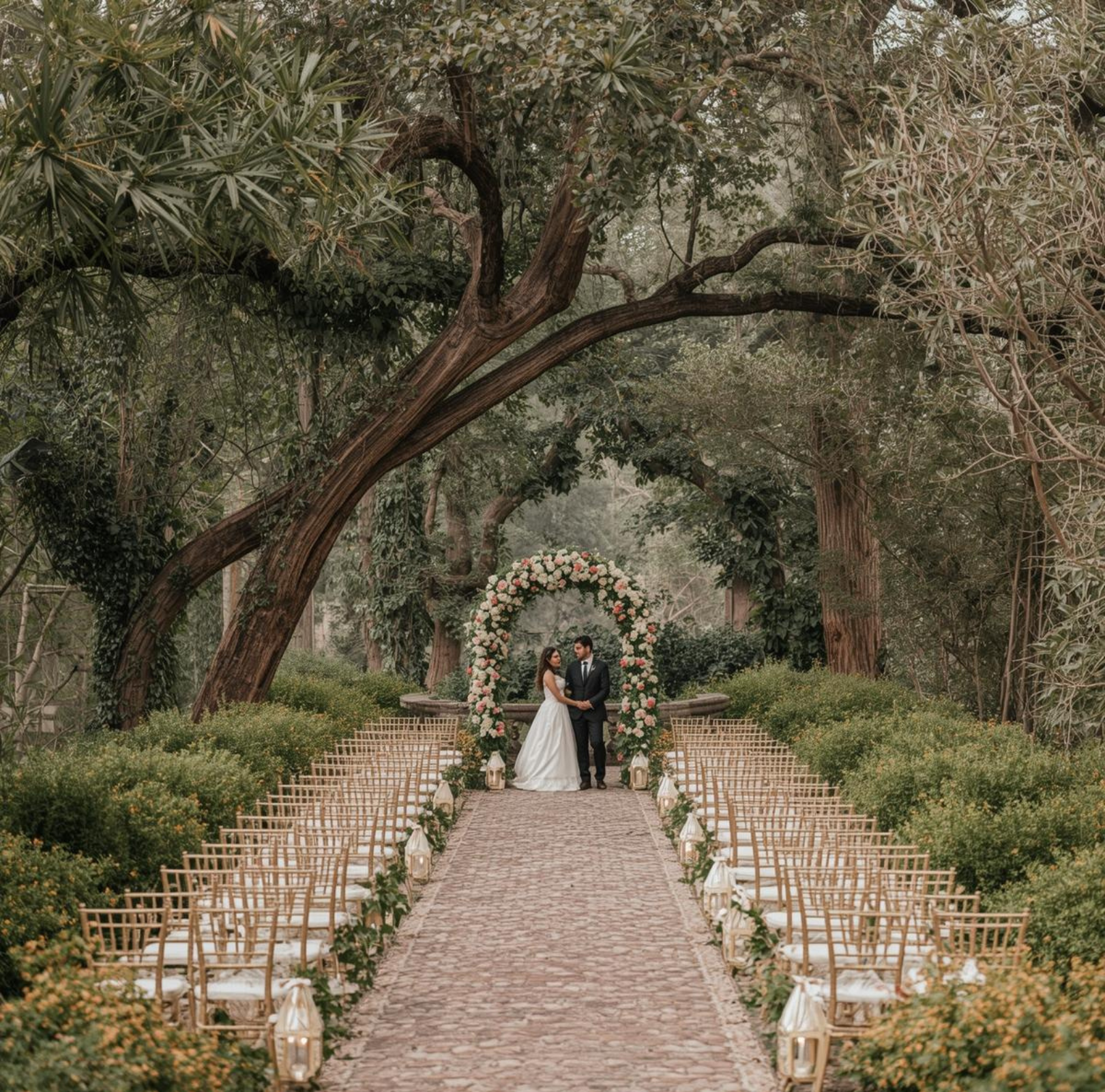 Sustainable living mandap featuring potted plants and recycled materials in Pune.