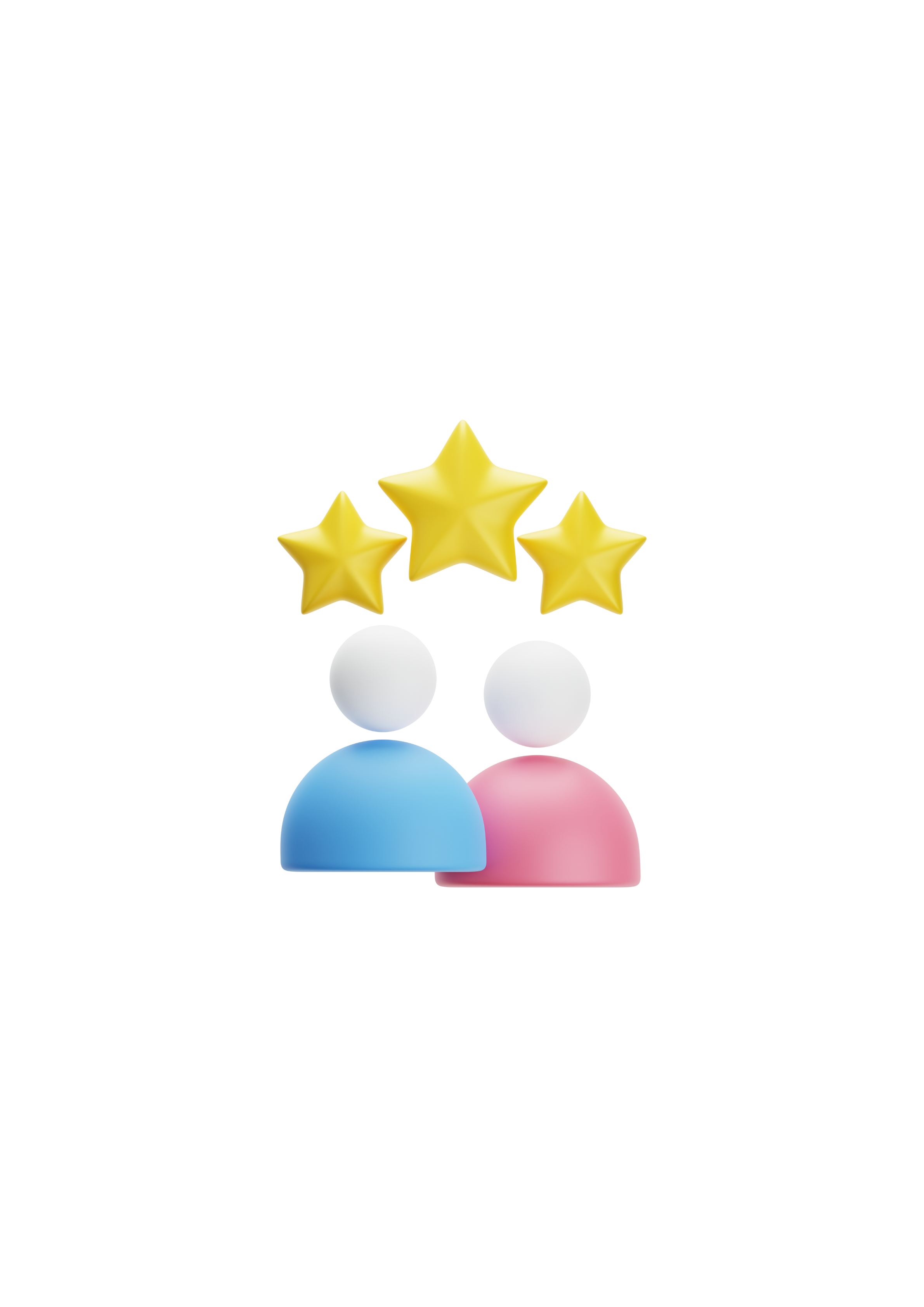 Digital illustration of two user icons, one in blue and one in pink, with three gold stars above them.
