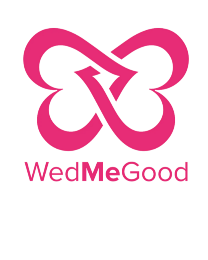 A pink butterfly logo with the text "WedMeGood" underneath. WedMeGood India and Canada