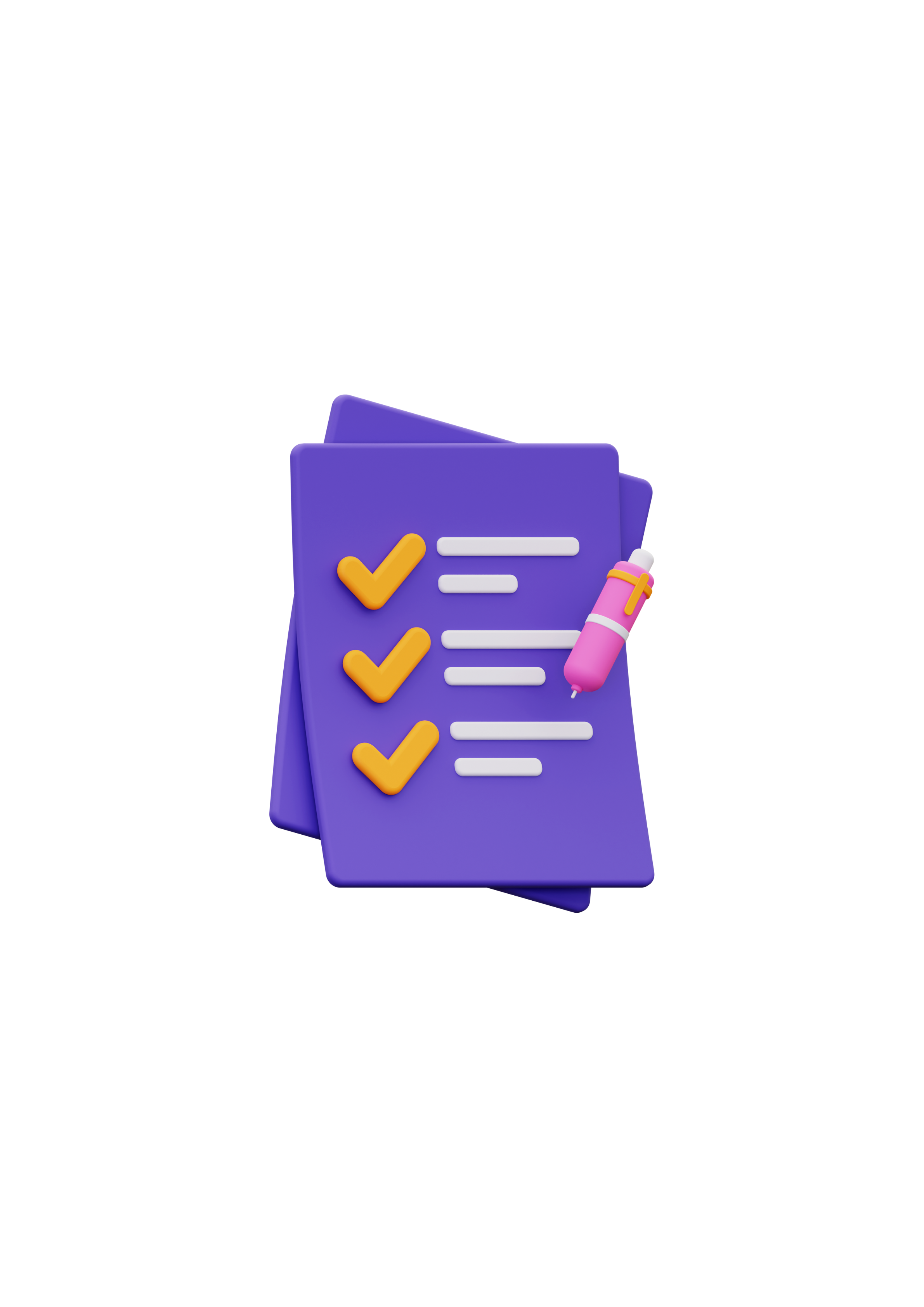 3 purple checklists with yellow check marks and a pink marker. India and Canada
