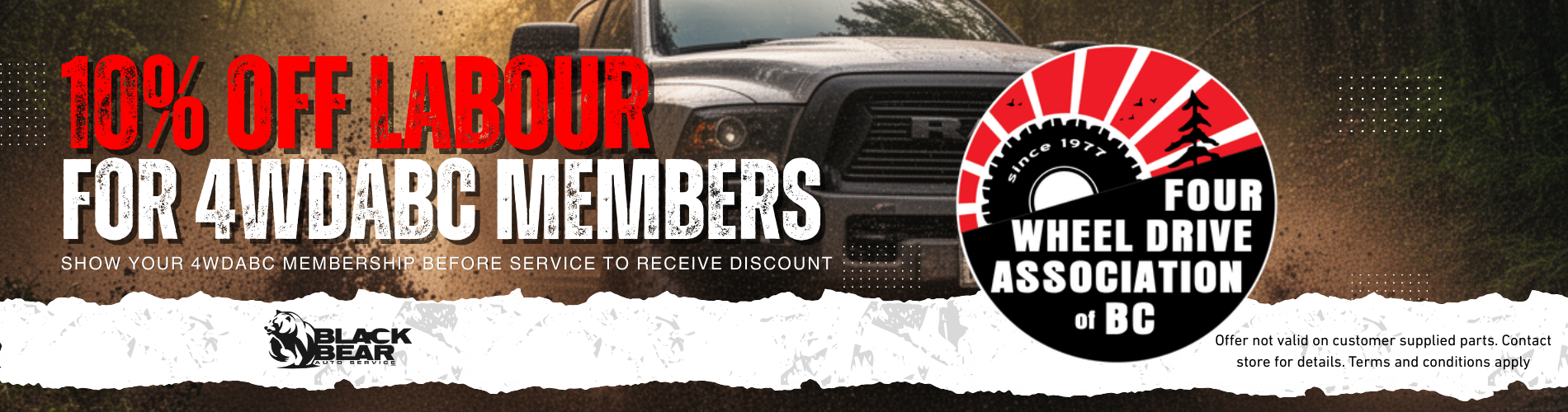 10% Off Labour for 4WDABC Members  at Black Bear Auto Service in Burnaby, BC