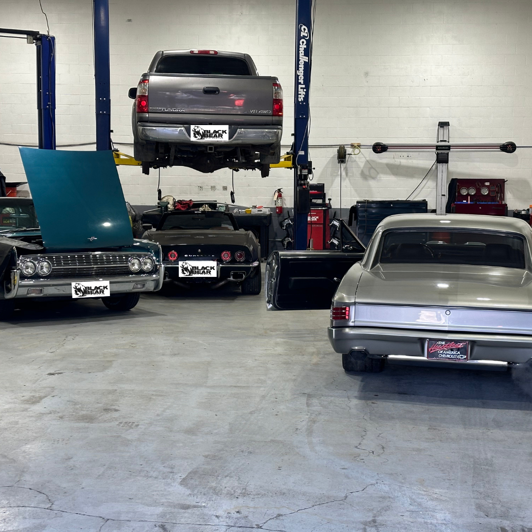 Cars and trucks getting service at Black Bear Auto Service