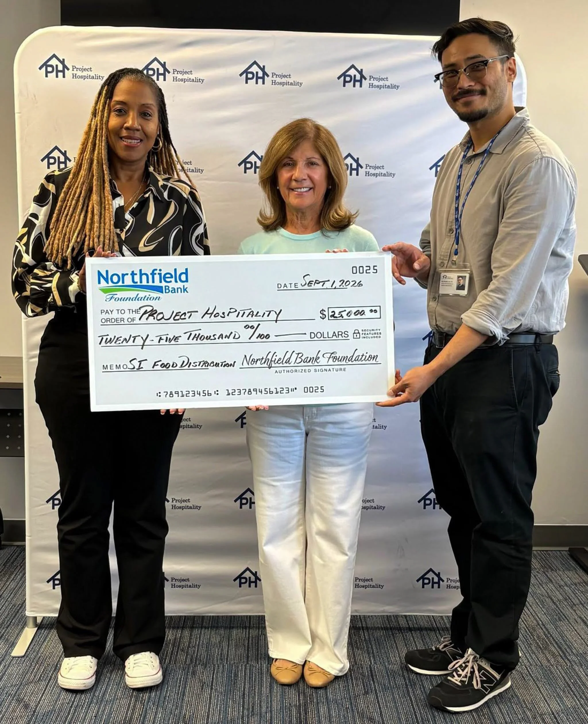 A heartfelt thank you to Northfield Bank Foundation! 💙 @northfieldbank 

Their generous $25,000 contribution will support Project Hospitality&rsquo;s food distribution efforts, helping us provide nutritious food to individuals and families throughou