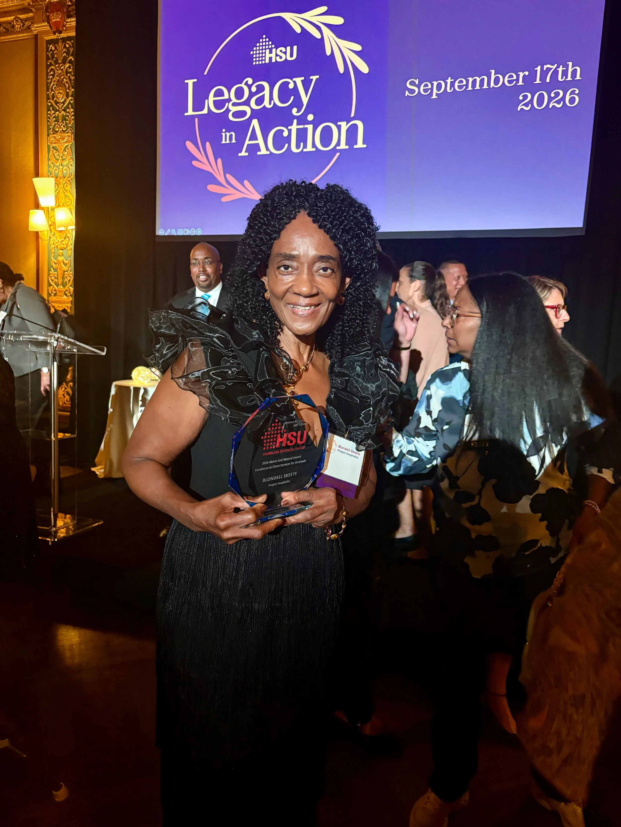 Please join us in celebrating Blondell Skeete! 💙👏

Blondell was honored with the Above and Beyond for Excellence in Client Services for Outreach and Low-barrier Transitional Housing award at Homeless Services United&rsquo;s Annual Gala on September