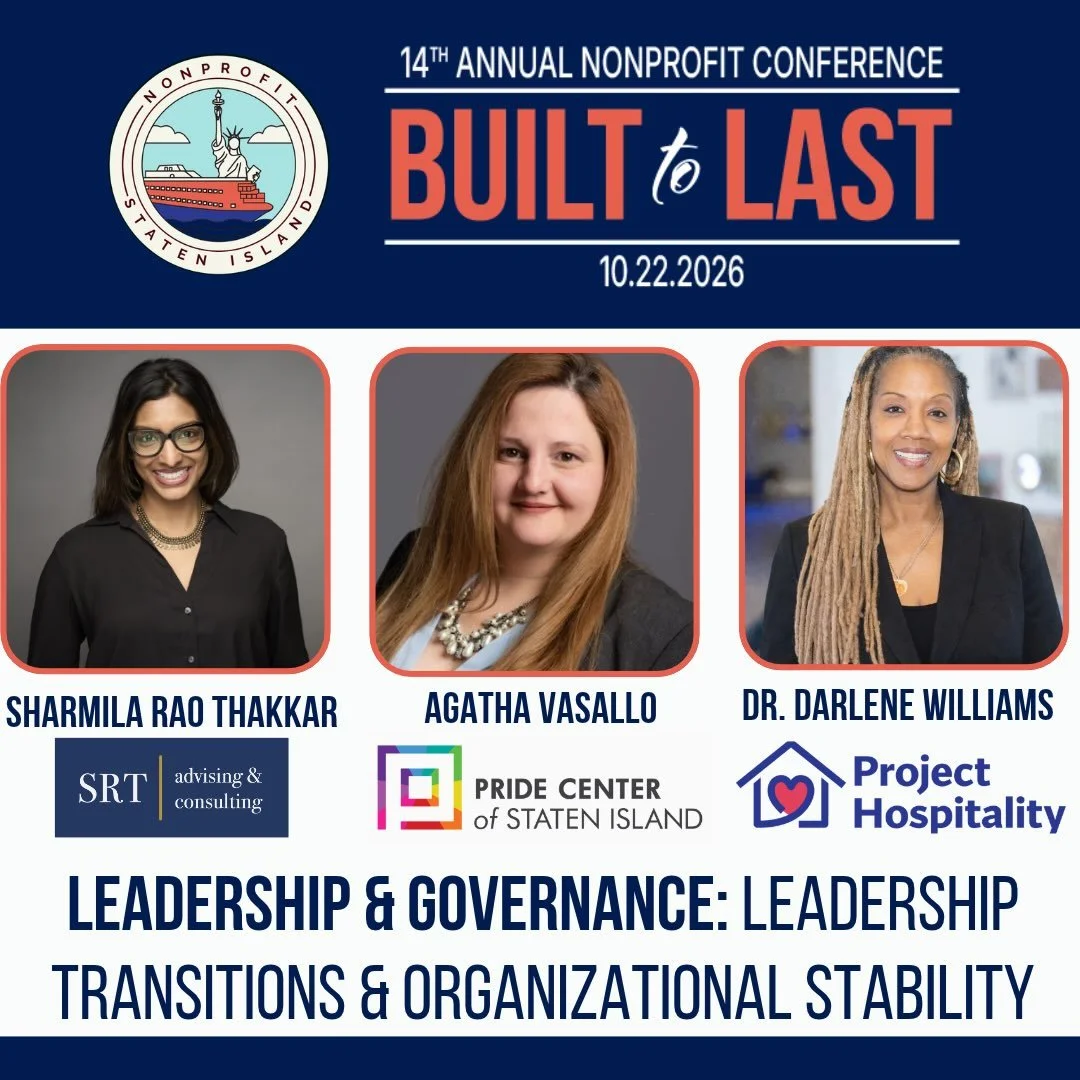 On October 22, Dr. Dee will join Sharmila Rao Thakar and Agatha Vasallo at Nonprofit Staten Island&rsquo;s 14th Annual Nonprofit Conference, &ldquo;Built to Last,&rdquo; for a conversation on leadership transitions and organizational stability.

We&r