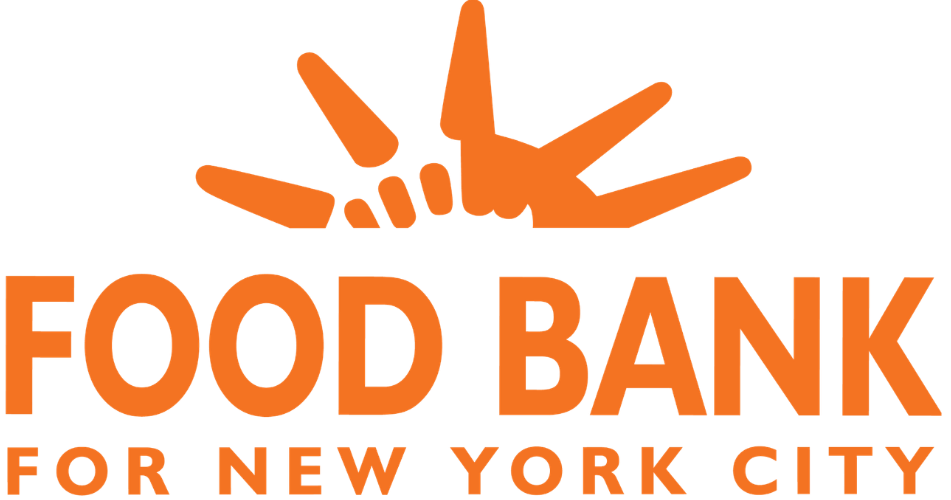 Logo of Food Bank for New York City in orange, featuring a stylized rising sun with rays above the text.