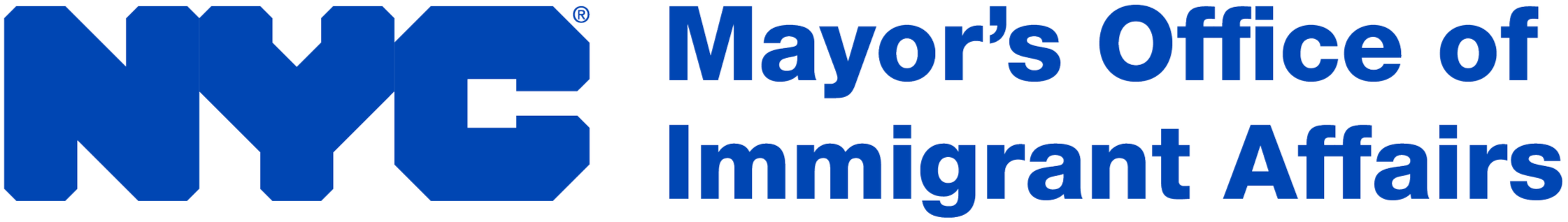Logo of NYC Mayor's Office of Immigrant Affairs with blue text and icon.