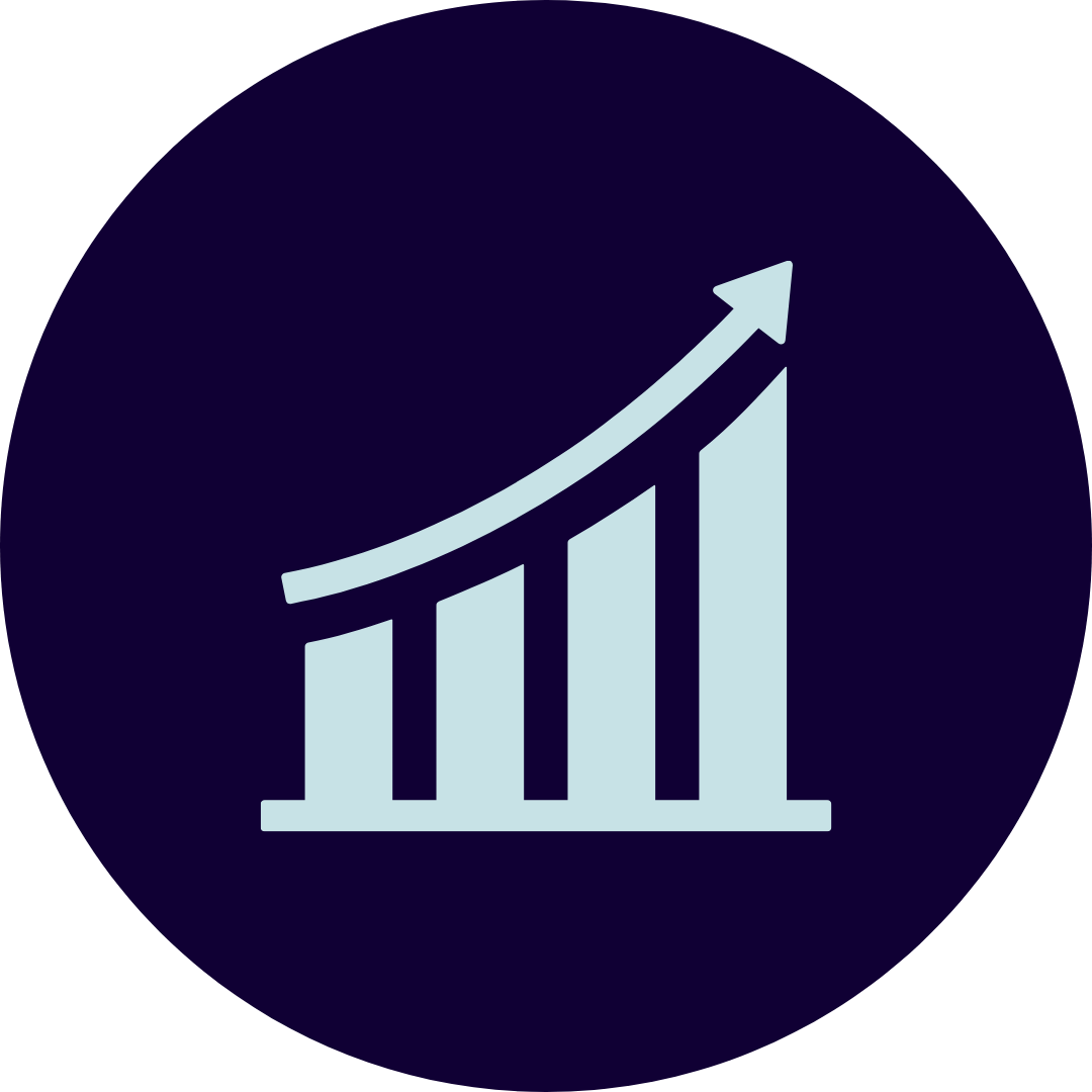 Graph icon with upward trending arrow indicating growth or increase