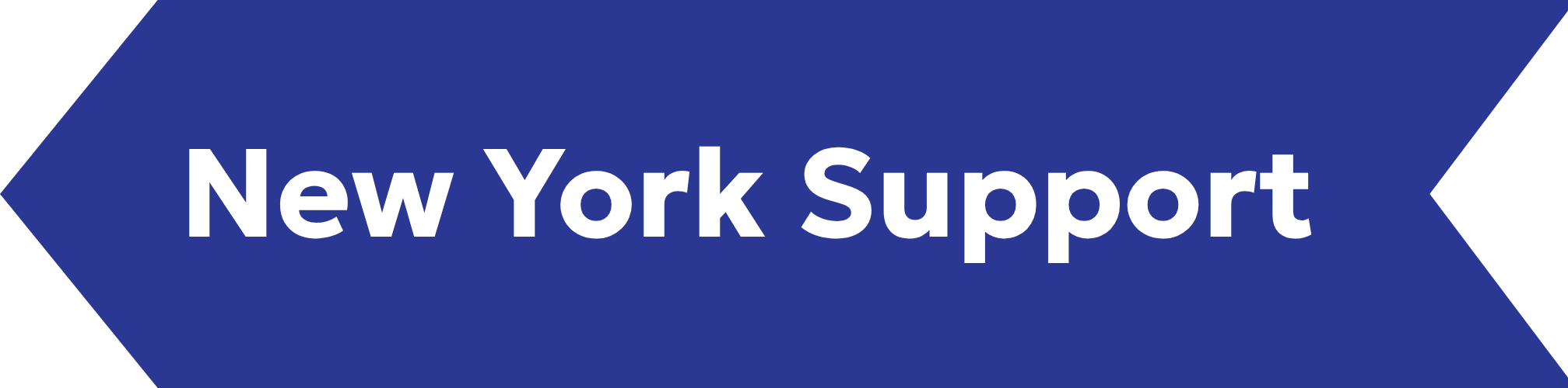 Blue arrow-shaped sign with white text that reads 'New York Support'.