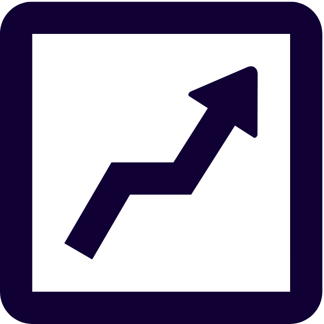 An upward trending arrow within a square indicating growth or progress.
